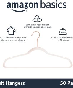 Alternative view of Amazon Basics Space Saving Slim Velvet Non-Slip Suit Clothes Hangers. Sturdy Construction. Closet Organizer. Pack of 50. Blush Pink/Rose Gold