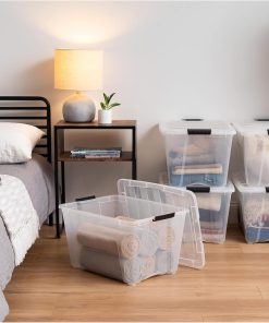 Alternative view of IRIS USA 54 Qt Stackable Plastic Storage Bins with Lids. 6 Pack - BPA-Free. Made in USA - See-Through Organizing Solution. Latches. Durable Nestable Containers. Secure Pull Handle - Clear