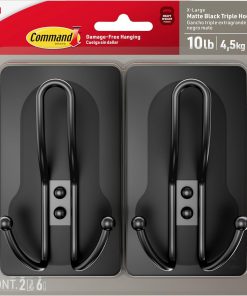 Command X-Large Matte Black Triple Hook. 2 Hooks. 6 Strips. Damage-Free Hanging with Adhesive Strips. No Tools Wall Hook for Hanging Decorations in Living Spaces